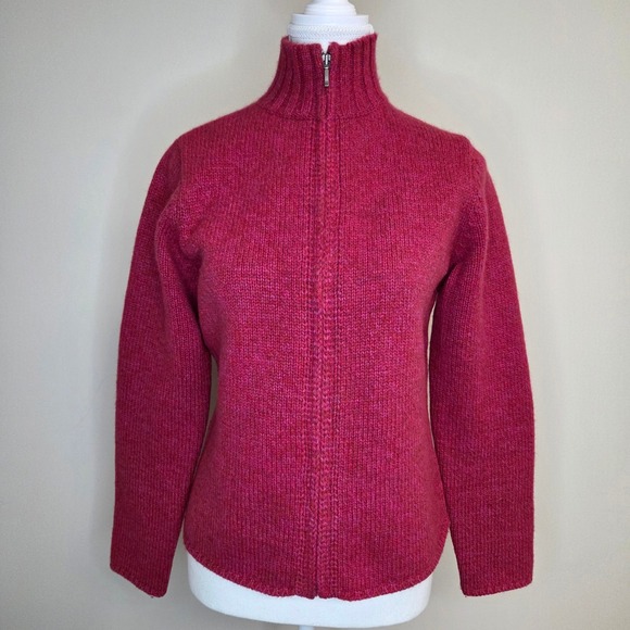 L.L. Bean Sweaters - LL Bean Womens Magenta Pink Lambswool Angora Zip Up Mock Neck Sweater S-REG